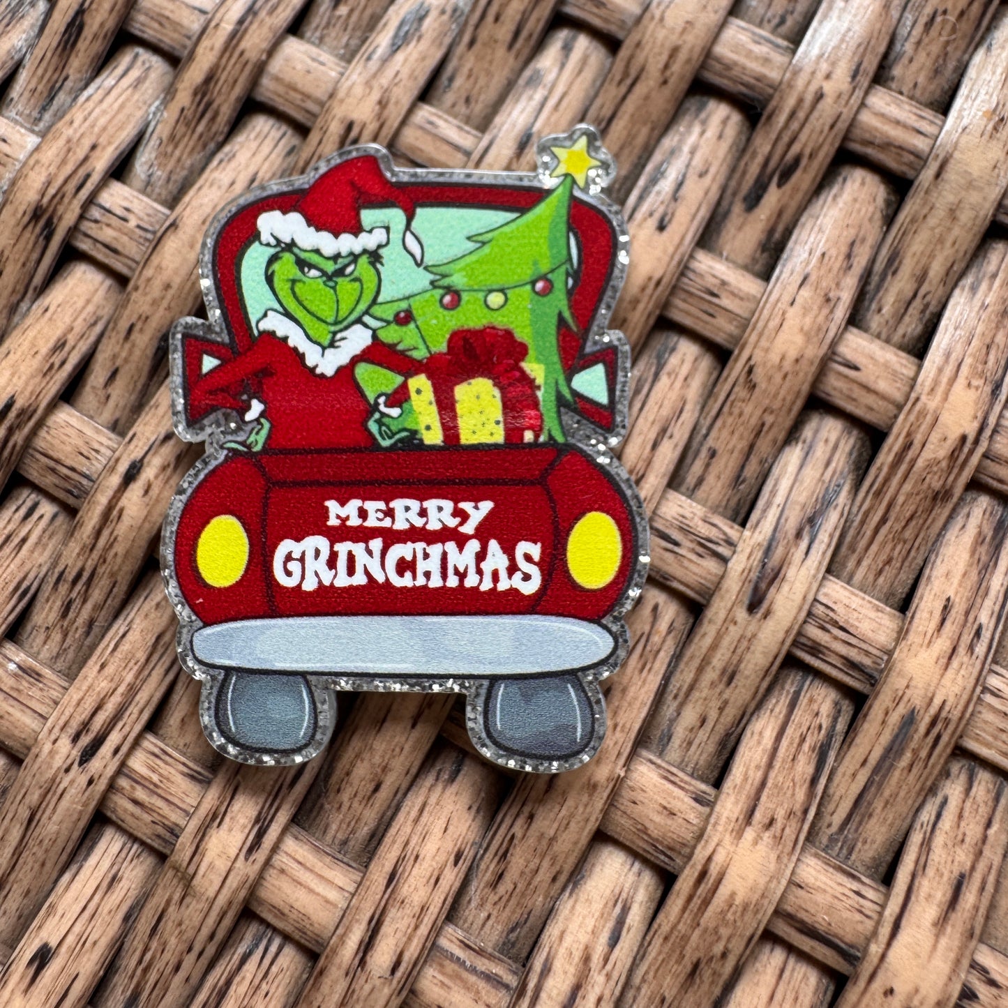 Acrylic Flatback,  Planar, Cabochon, Single Pc - Merry CHristmas Grinch Truck