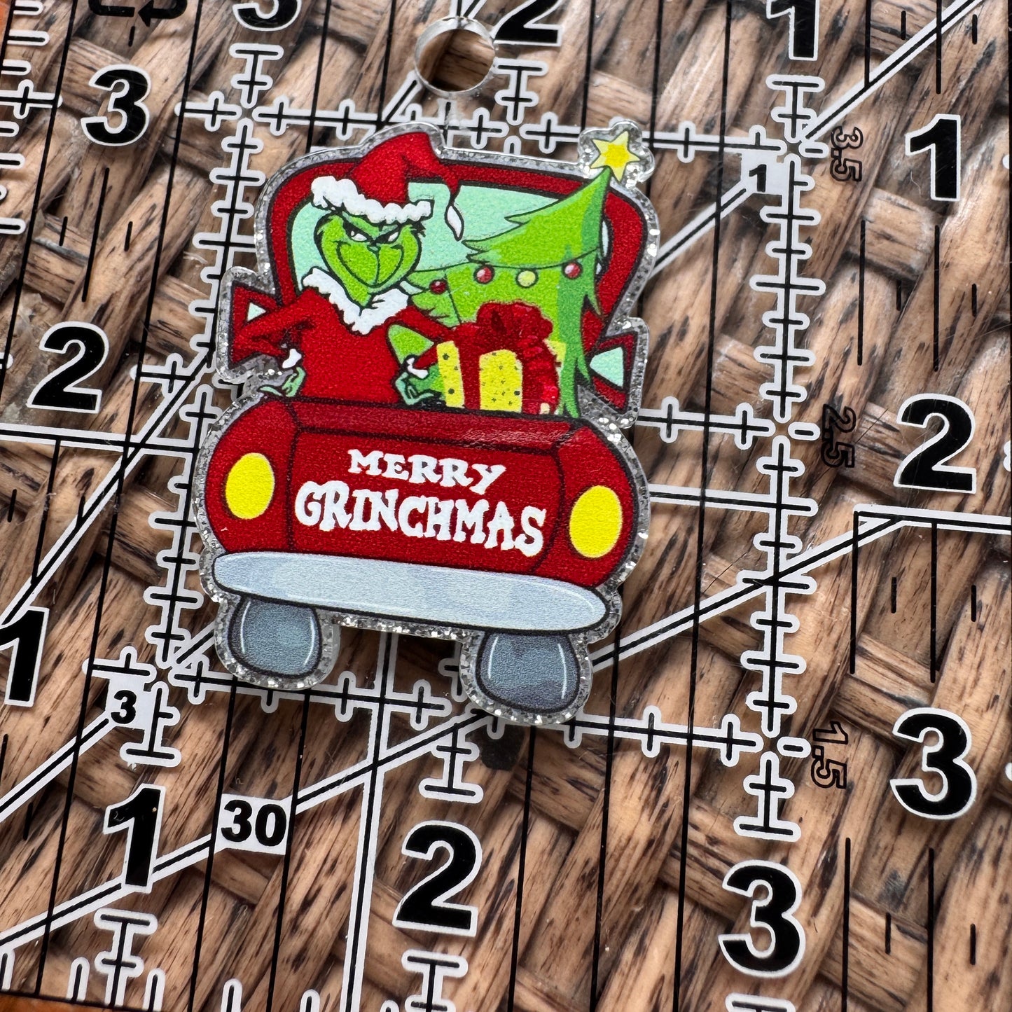 Acrylic Flatback,  Planar, Cabochon, Single Pc - Merry CHristmas Grinch Truck