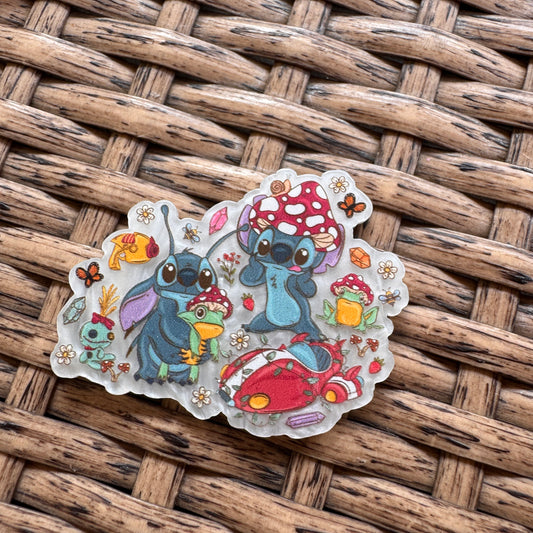 Acrylic Flatback,  Planar, Cabochon, Single Pc - Stitch and mushrooms