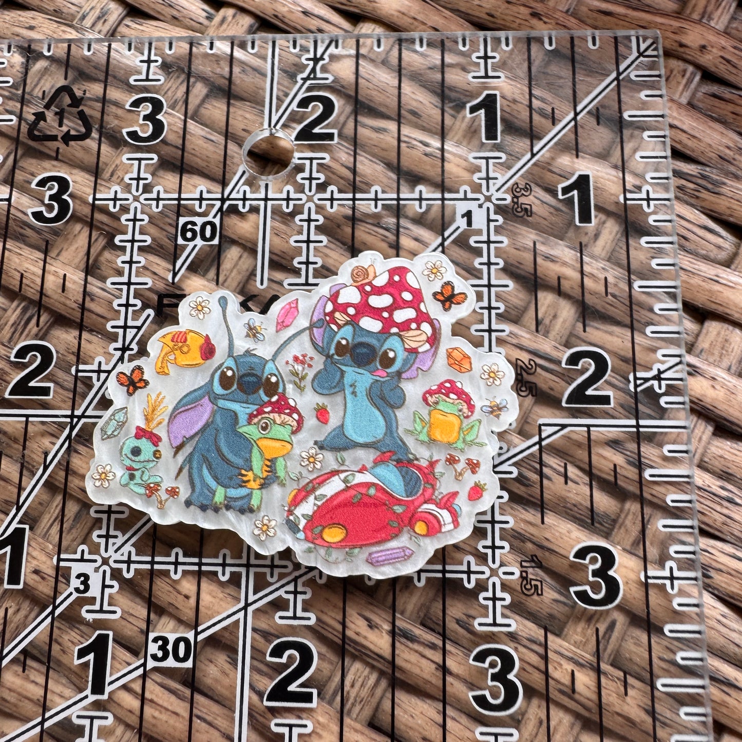 Acrylic Flatback,  Planar, Cabochon, Single Pc - Stitch and mushrooms