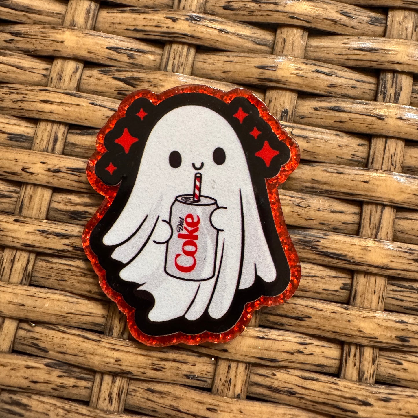 Ghosty Diet Coke Glitter Flatback, Cheetah Print, Heart, Single Pc.