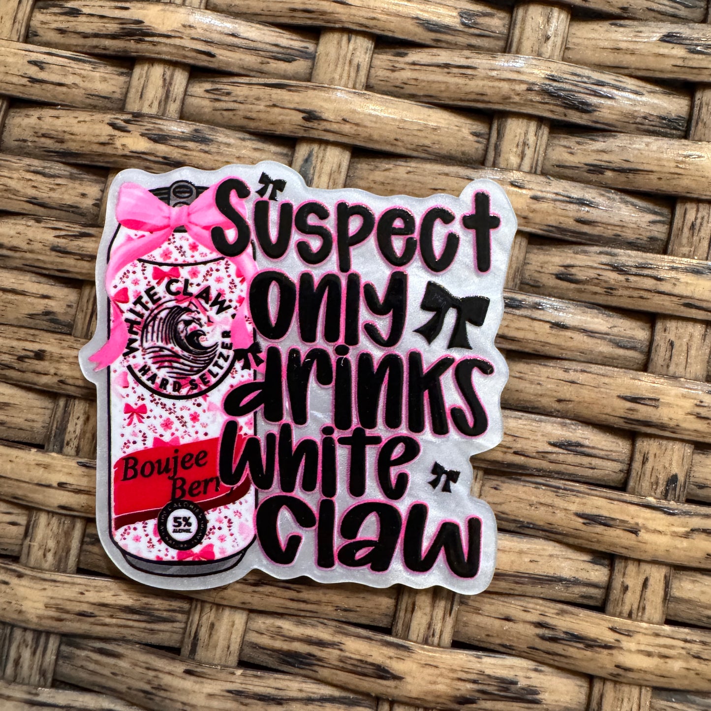 White Claw Beverage Flatback, Cheetah Print, Heart, Single Pc.