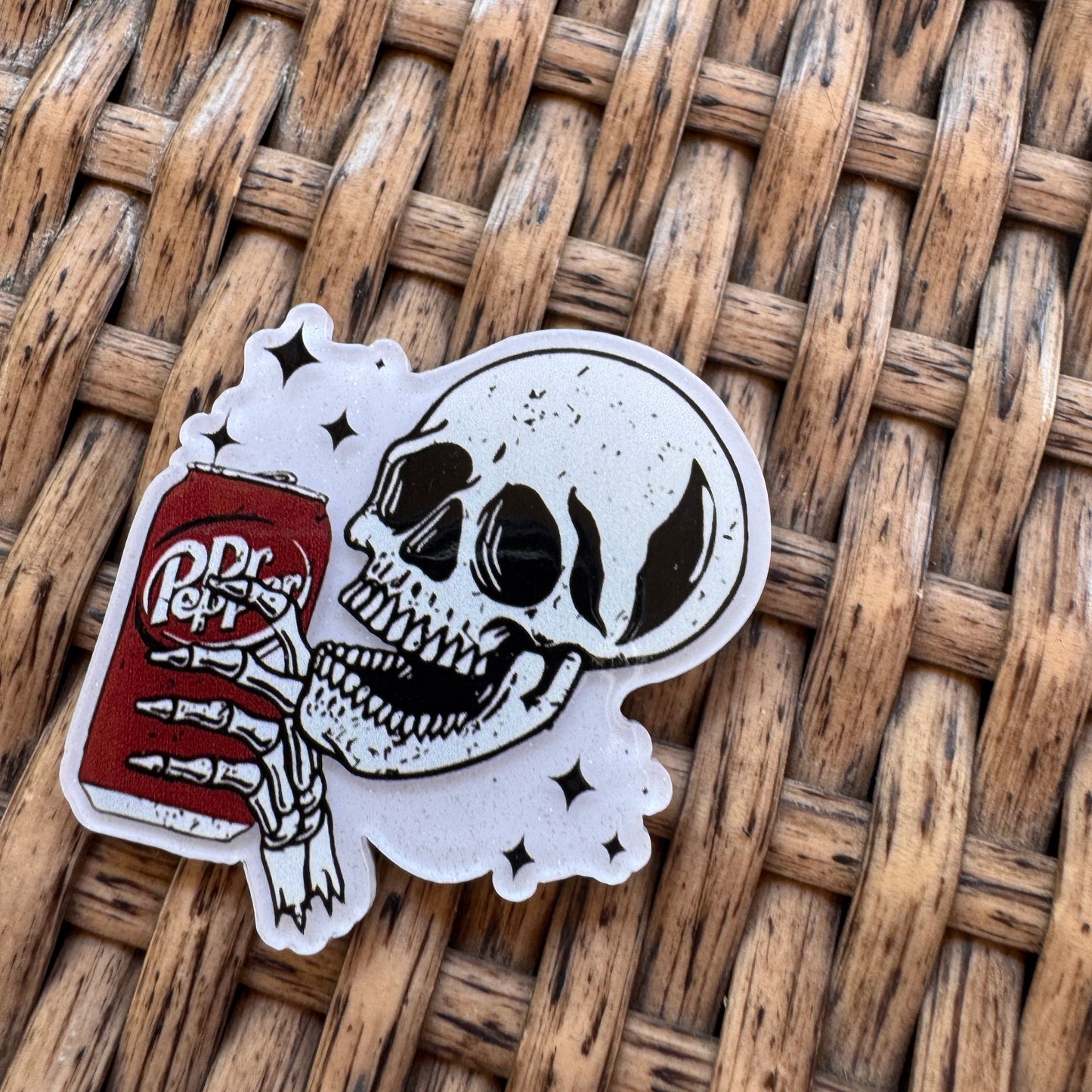 Acrylic Flatback,  Planar, Cabochon, Single Pc. - Dr Pepper And Skull