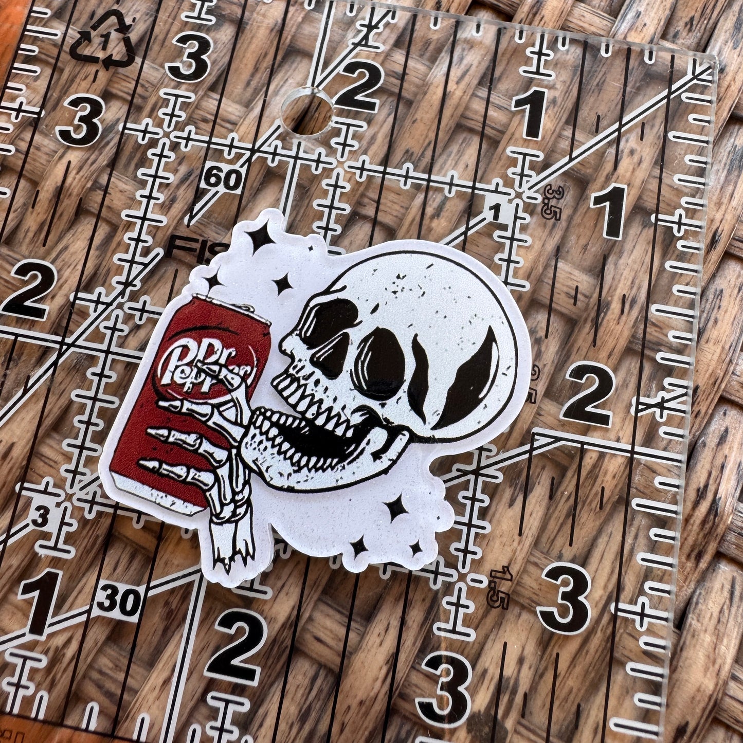 Acrylic Flatback,  Planar, Cabochon, Single Pc. - Dr Pepper And Skull