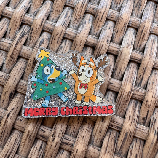 Acrylic Flatback,  Planar, Cabochon, Single Pc. - Bluey and Bigo Christmas
