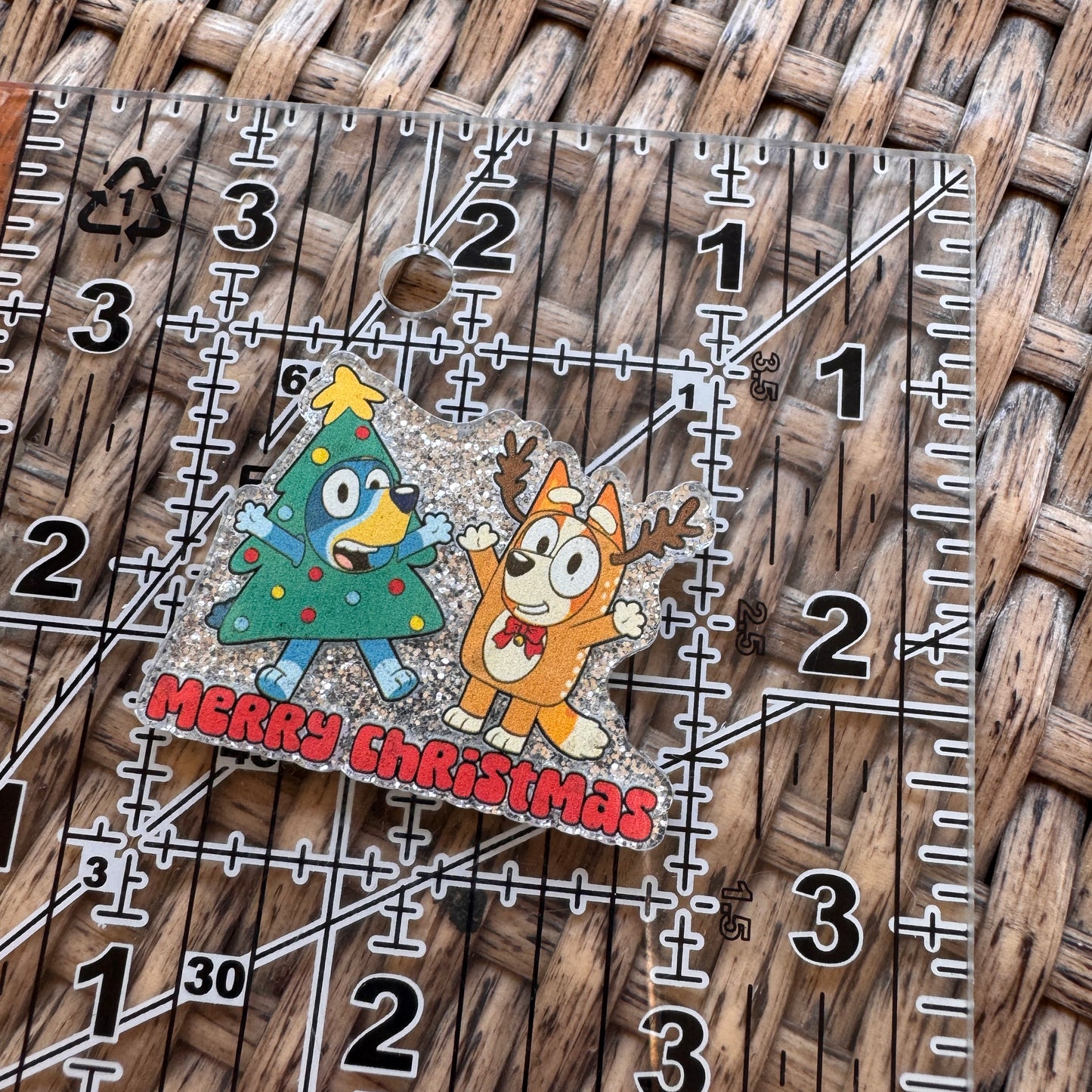 Acrylic Flatback,  Planar, Cabochon, Single Pc. - Bluey and Bigo Christmas