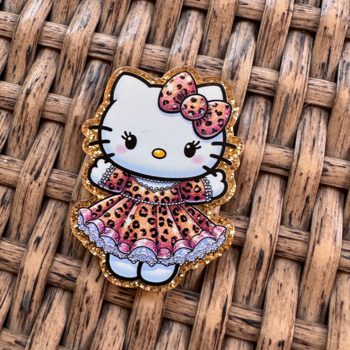 Acrylic Flatback,  Planar, Cabochon, Single Pc. - Hello Kitty Leopard Dress