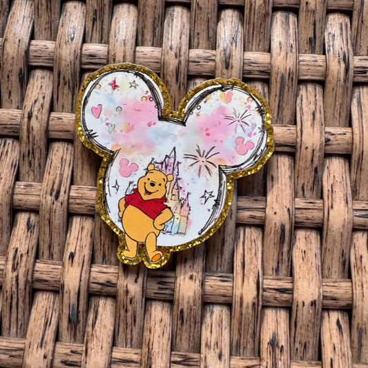 Acrylic Flatback,  Planar, Cabochon, Single Pc. - Mickey Head With Pooh