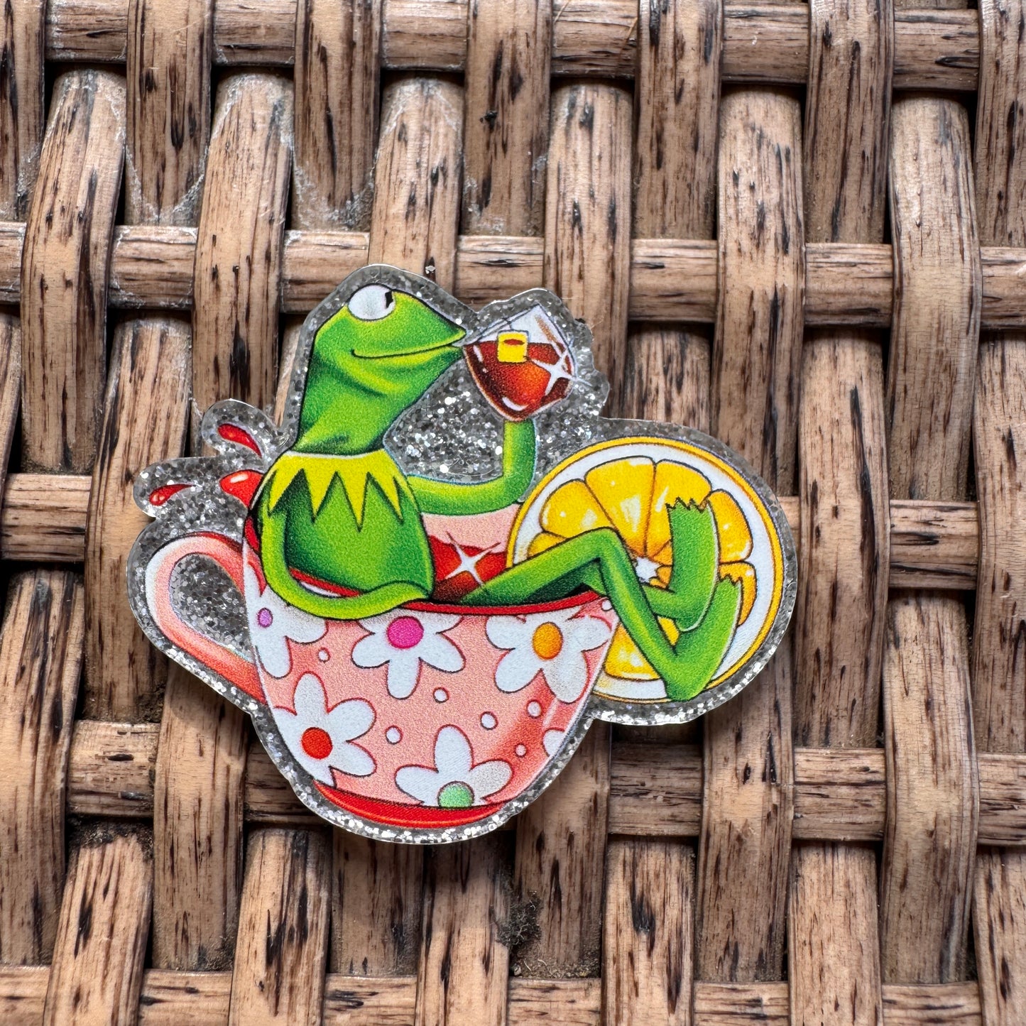 Acrylic Flatback,  Planar, Cabochon, Single Pc. - Kermit the Frog in tea cup