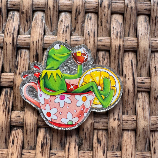 Acrylic Flatback,  Planar, Cabochon, Single Pc. - Kermit the Frog in tea cup