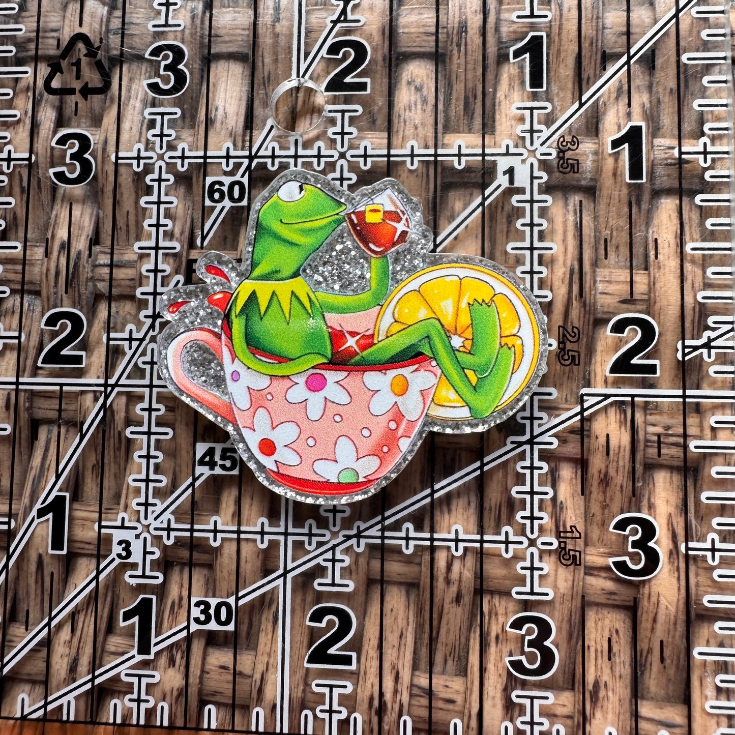 Acrylic Flatback,  Planar, Cabochon, Single Pc. - Kermit the Frog in tea cup