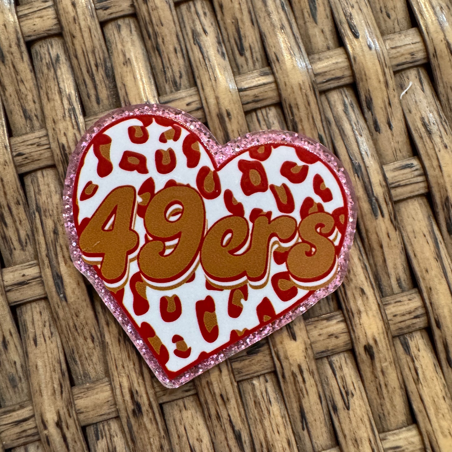 Acrylic Flatback, Cheetah Print, Heart, Single Pc. 49ers