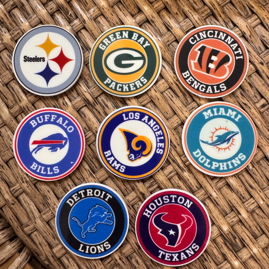 Acrylic Flatback, Single Pc. NFL Football Teams Round No Glitter