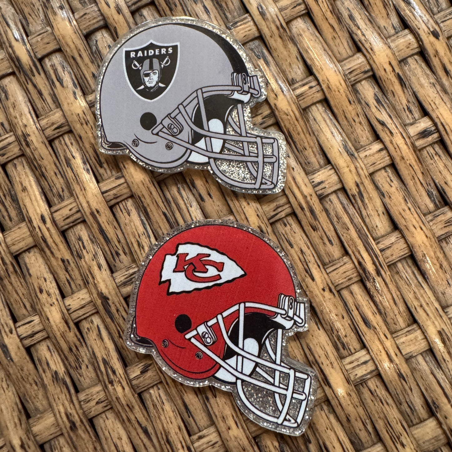 Acrylic Flatback Single Pc. NFL Helmet Chiefs or Raiders