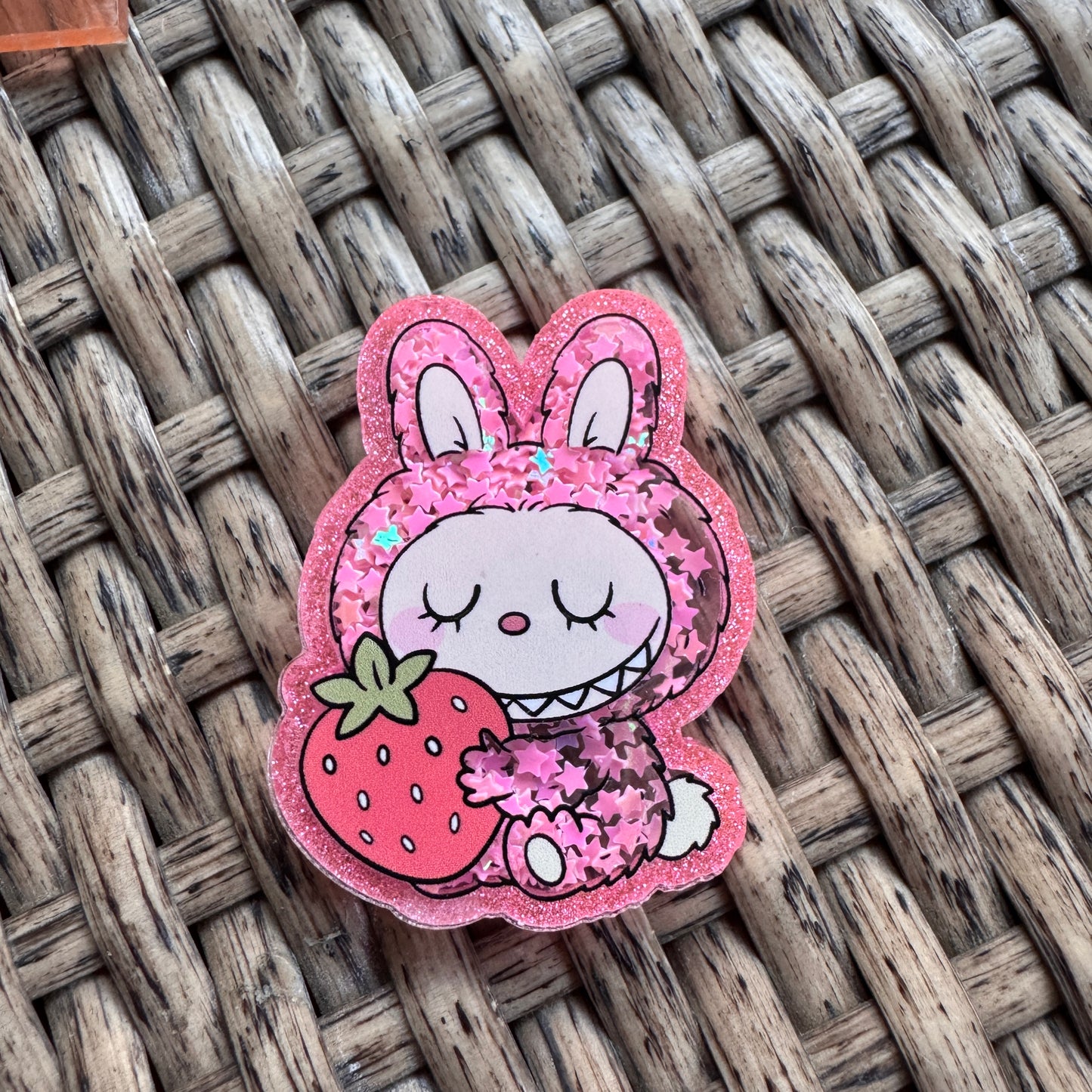 Acrylic Flatback,  Planar, Cabochon, Single Pc. - Pink Labu With Strawberry Shaker