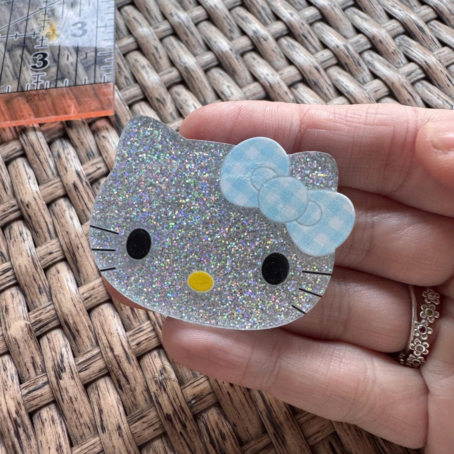 Acrylic Flatback,  Planar, Cabochon, Single Pc. - HK With Blue Plaid Bow