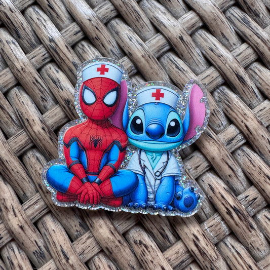 Acrylic Flatback,  Planar, Cabochon, Single Pc. - Medical Spiderman and Stitch
