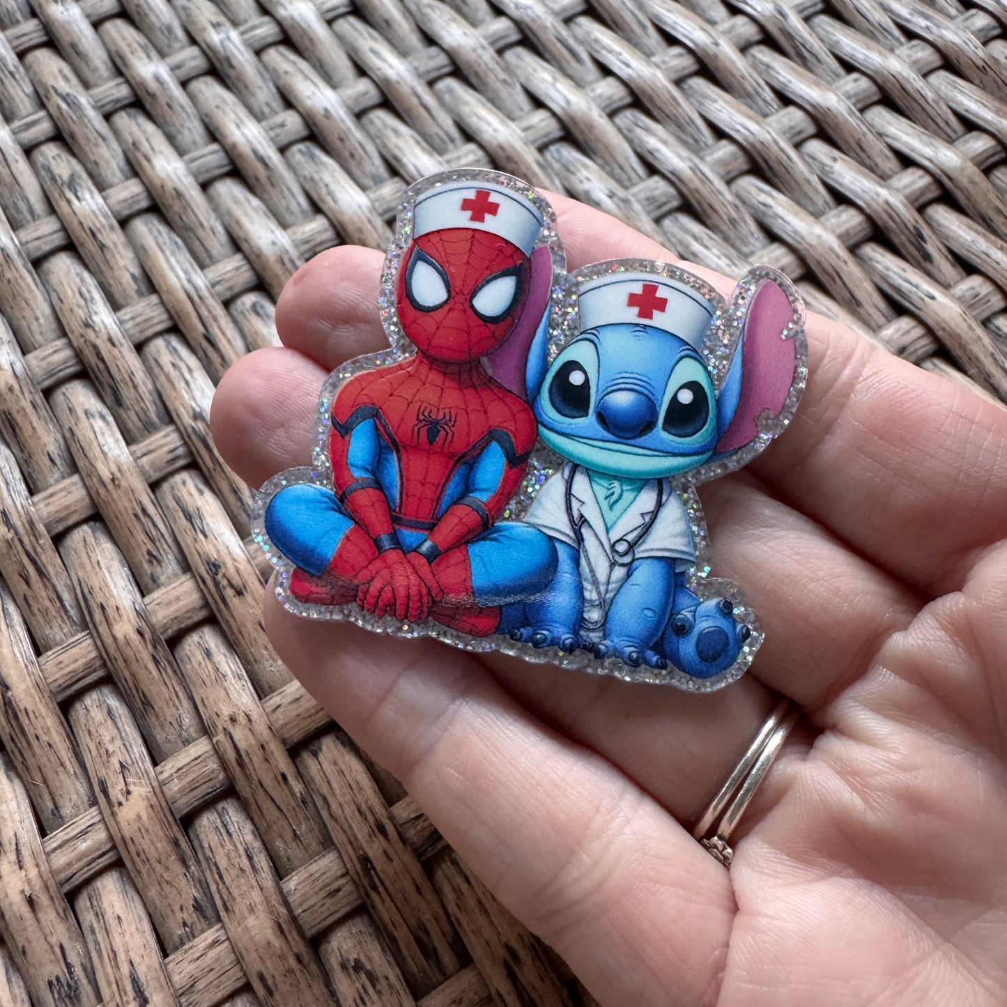 Acrylic Flatback,  Planar, Cabochon, Single Pc. - Medical Spiderman and Stitch
