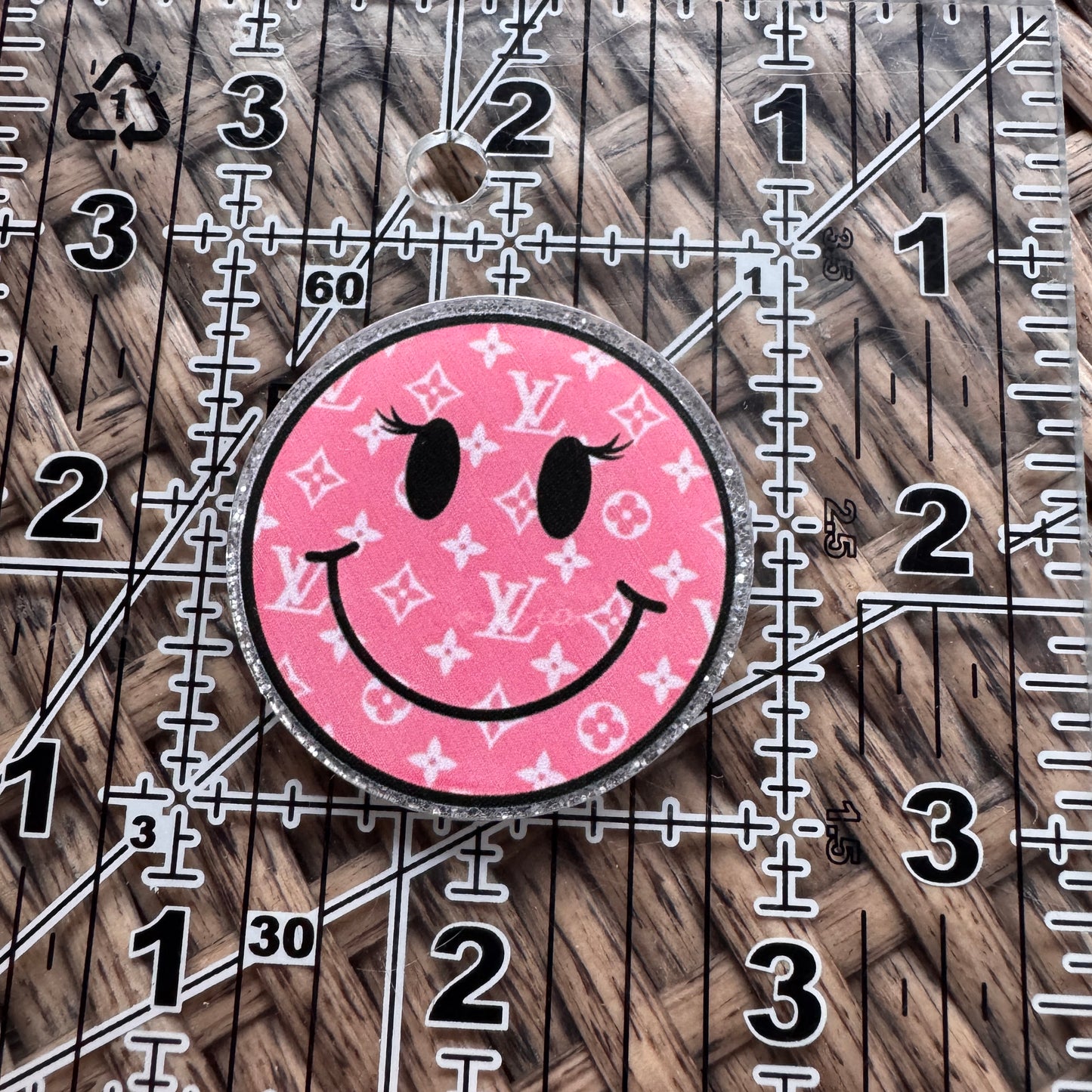 Acrylic Flatback,  Planar, Cabochon, Single Pc. - Pink Designer Smiley Face