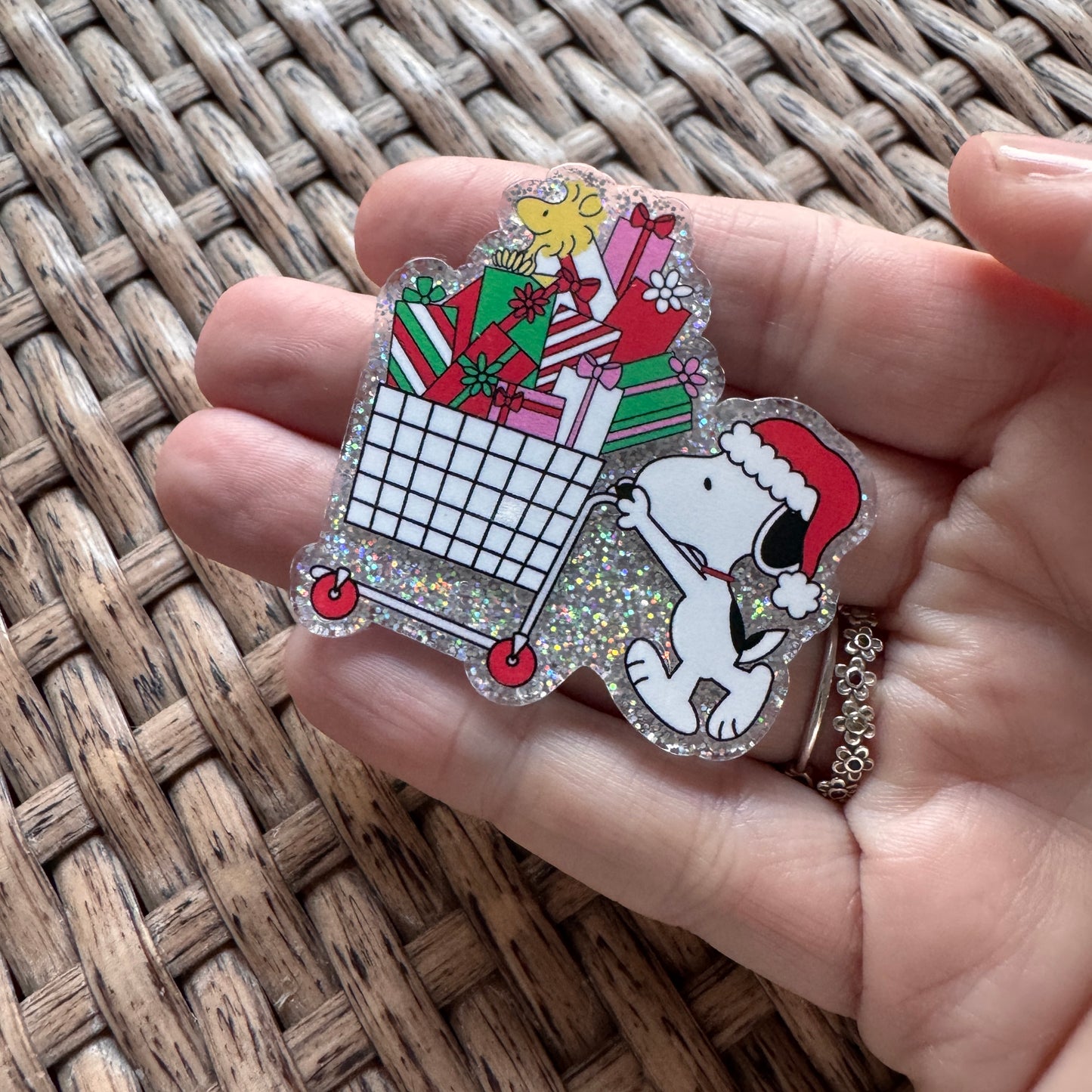 Acrylic Flatback,  Planar, Cabochon, Single Pc. - Snoopy Christmas Shopping