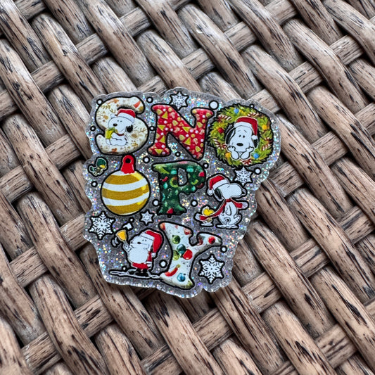Acrylic Flatback,  Planar, Cabochon, Single Pc. - Snoopy Christmas