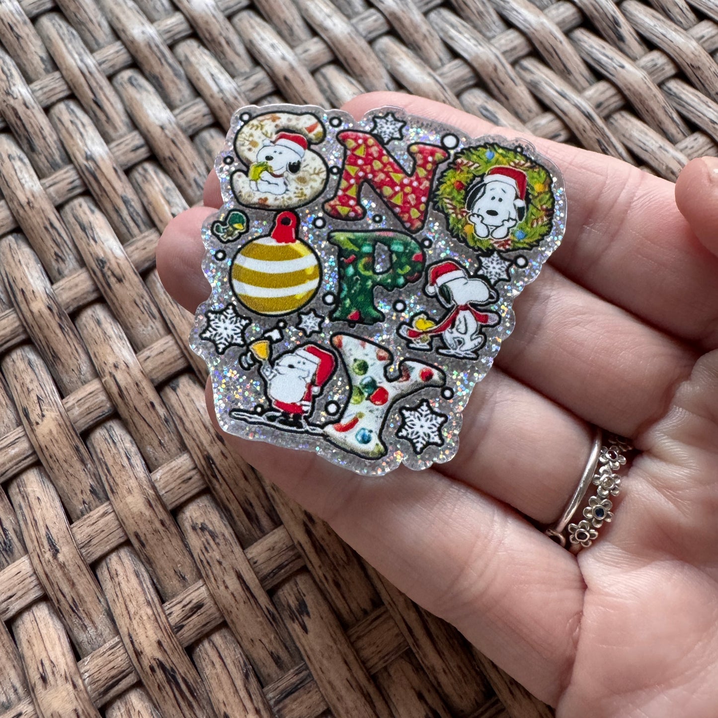 Acrylic Flatback,  Planar, Cabochon, Single Pc. - Snoopy Christmas