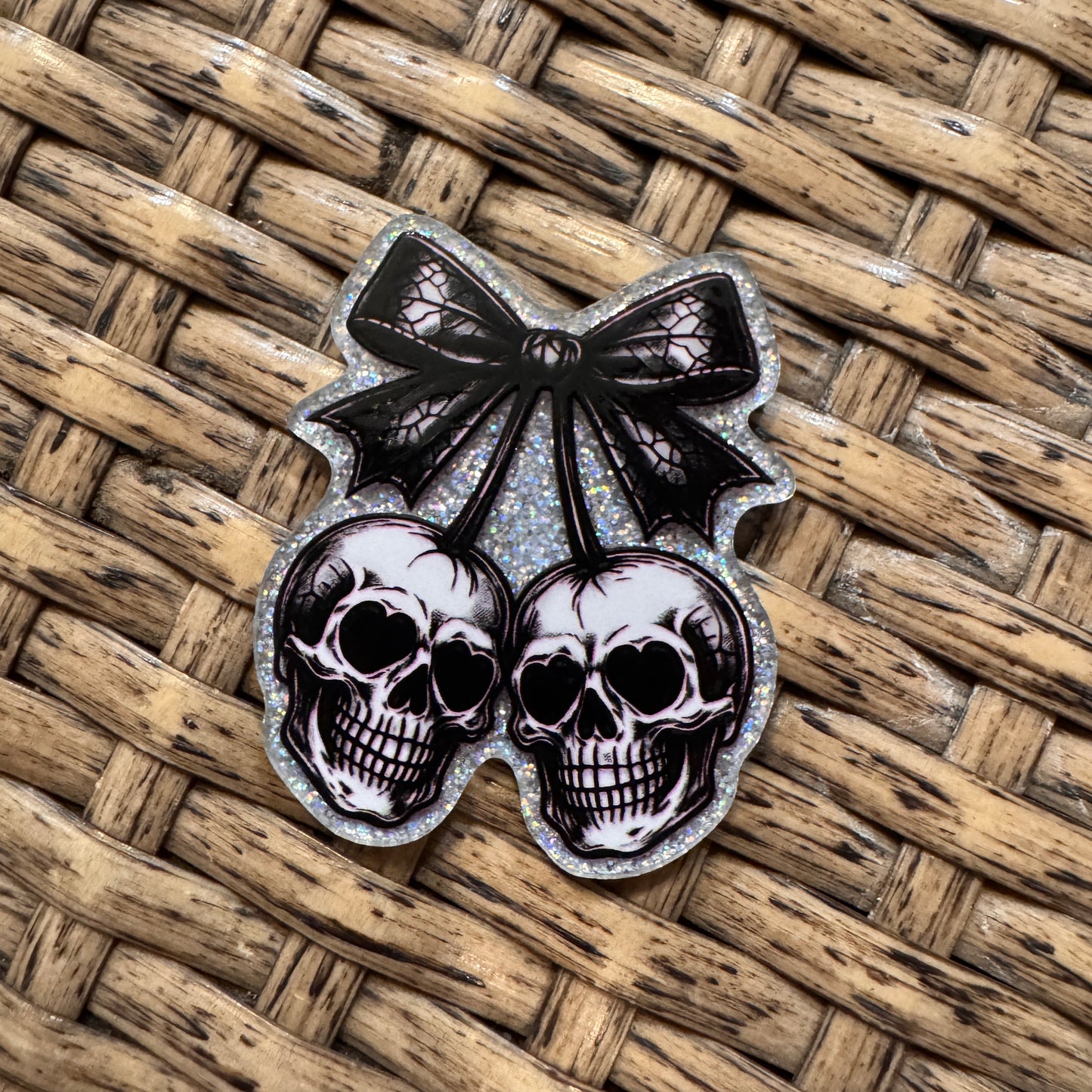 Acrylic Flatback Craft Embellishment Skull Cherry Heads with Bow
