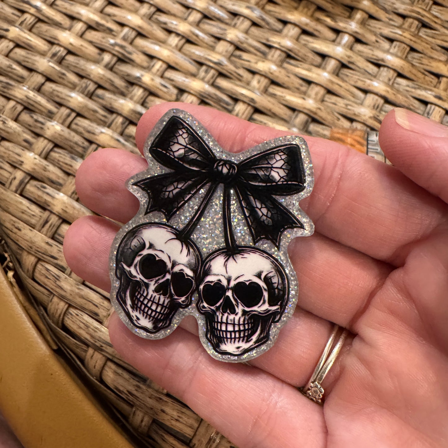 Acrylic Flatback Craft Embellishment Skull Cherry Heads with Bow