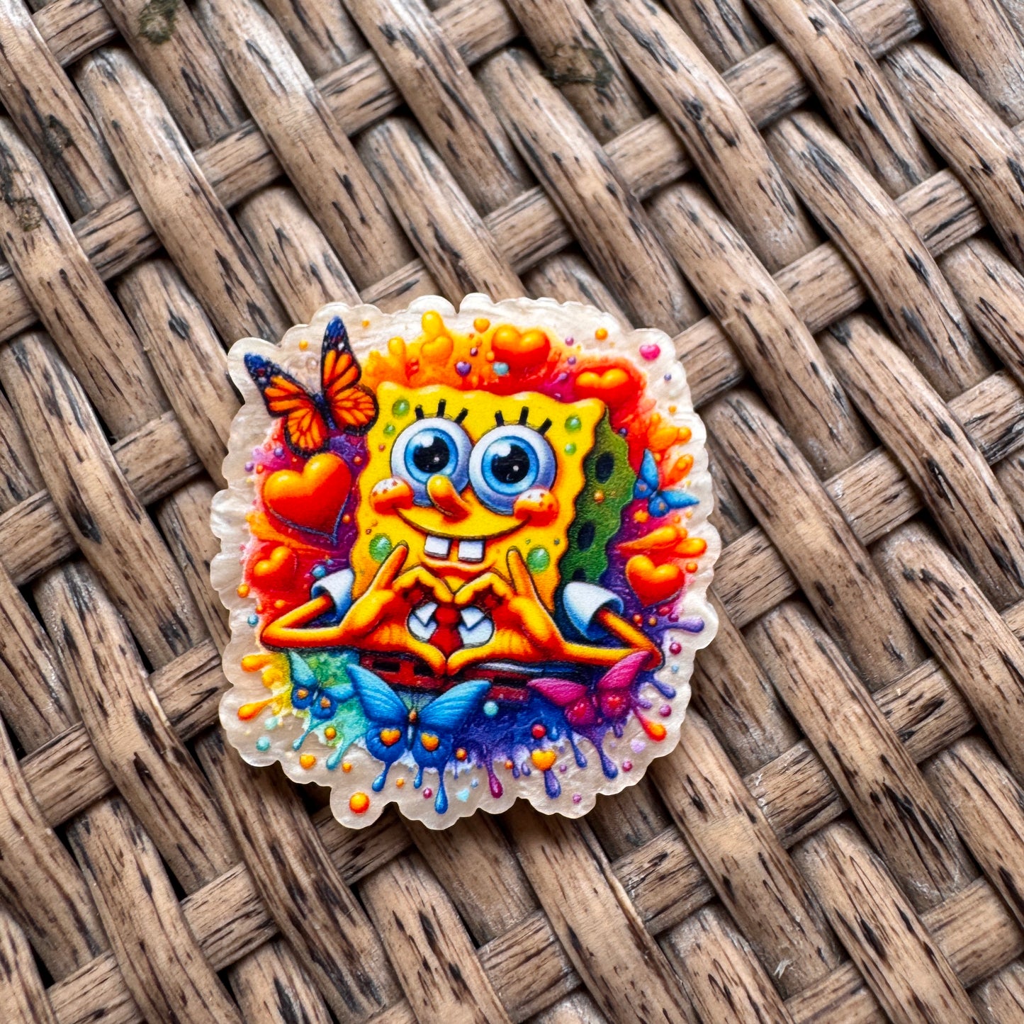 Acrylic flatback spongebob with hearts and butterfly