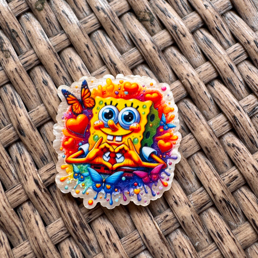 Acrylic flatback spongebob with hearts and butterfly