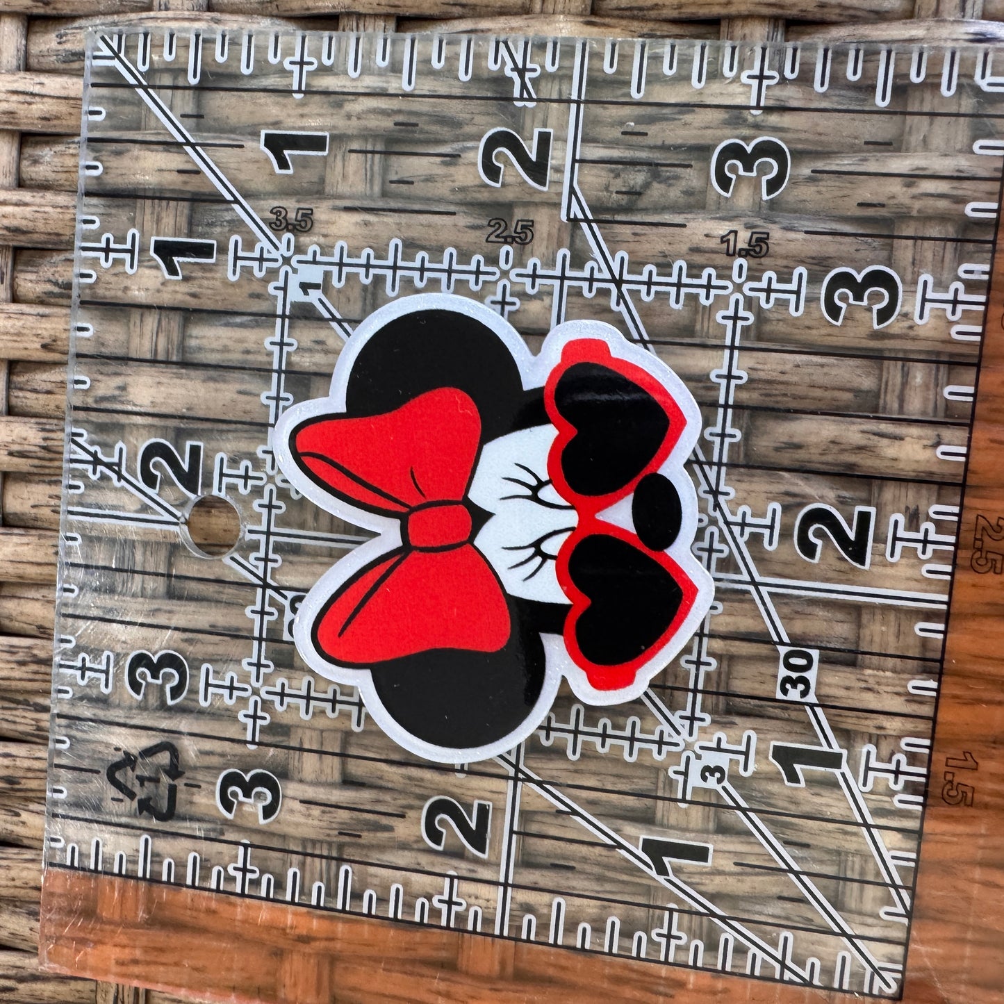 Minnie Mouse with Heart Glasses Acrylic Flatback,  Planar, Cabochon, Single Pc.