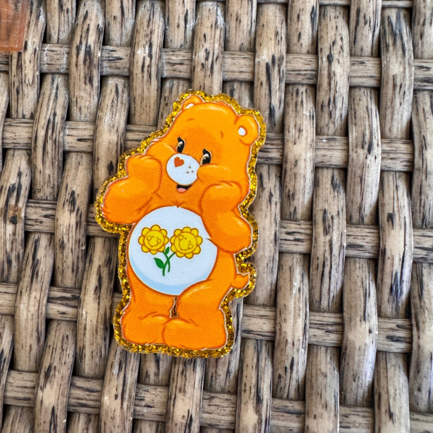 Orange Care Bear acrylic flatback for crafting
