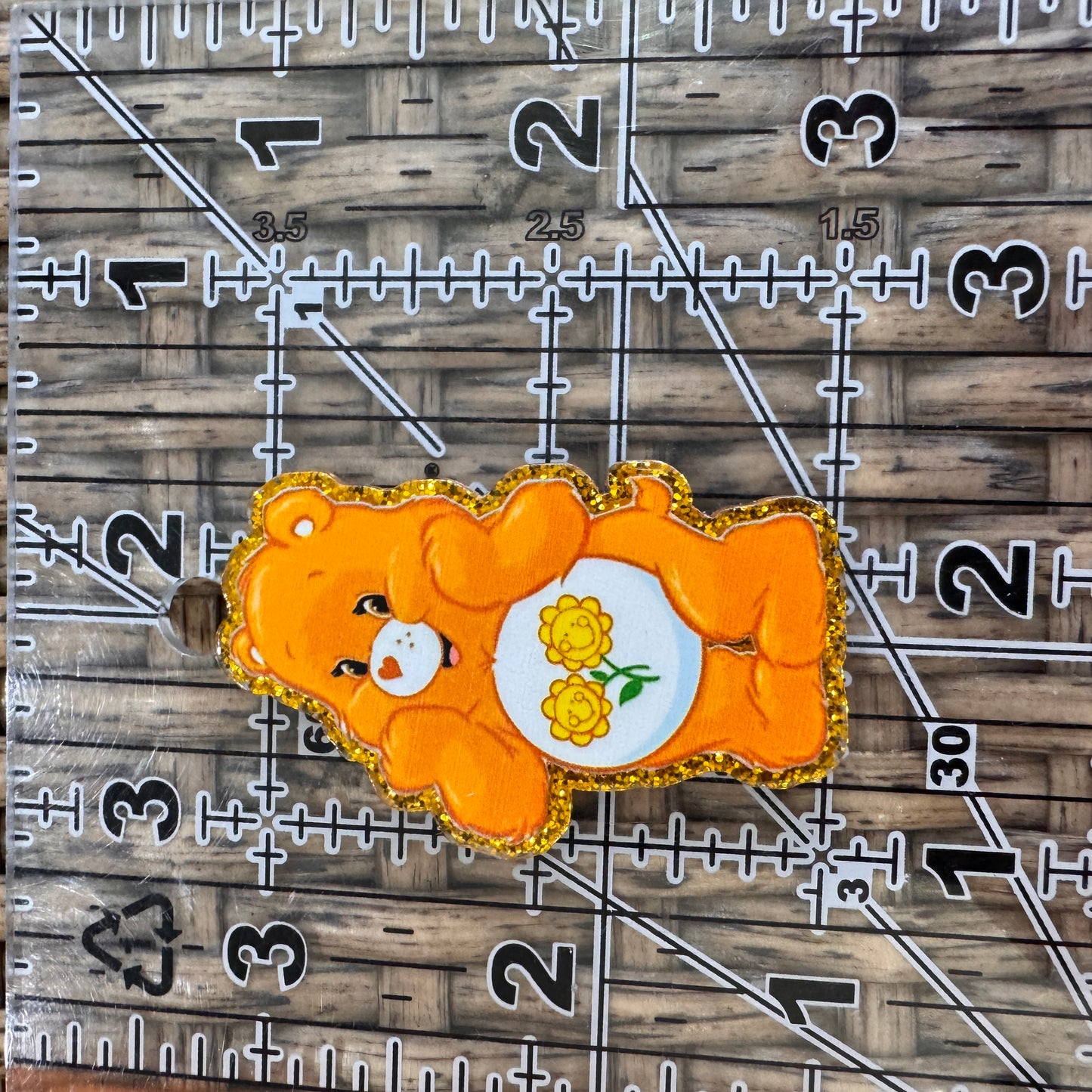 Flower Care Bear orange Acrylic Flatback,  Planar, Cabochon, Single Pc.