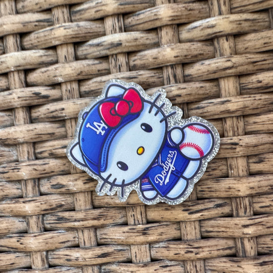 Baseball Dodgers Hello Kitty  Acrylic Flatback,  Planar, Cabochon, Single Pc.