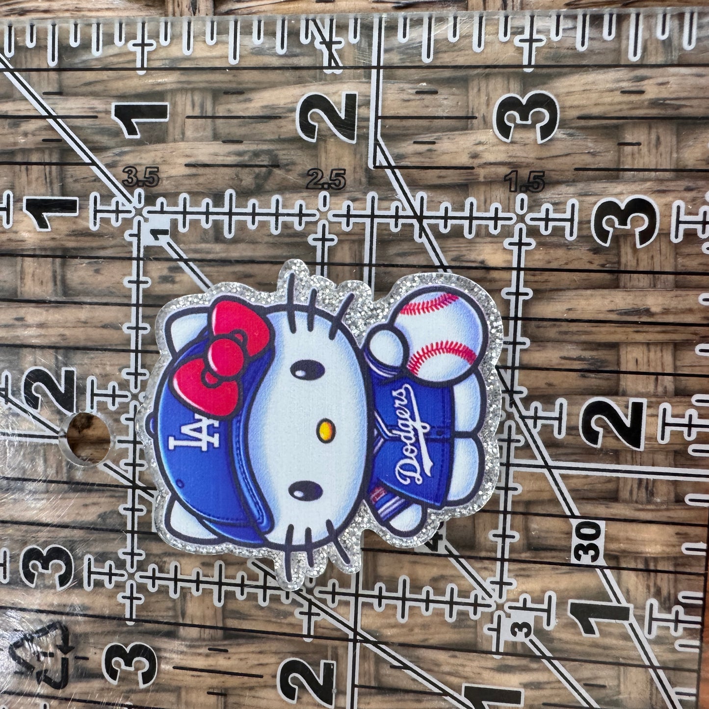 Baseball Dodgers Hello Kitty  Acrylic Flatback,  Planar, Cabochon, Single Pc.