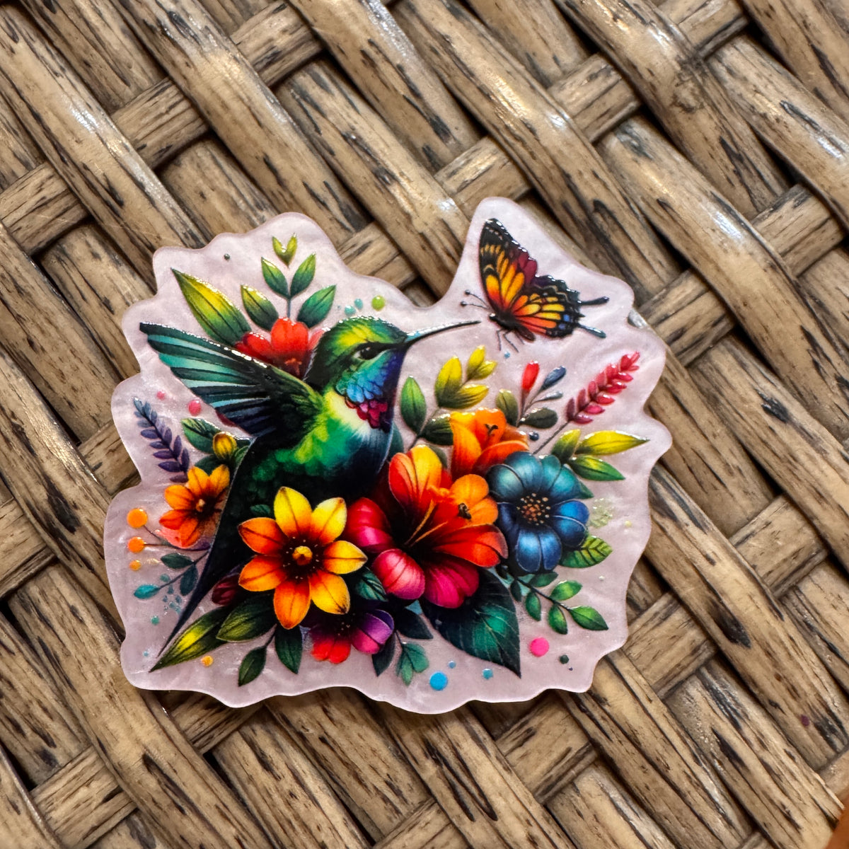 Acrylic Flatback Craft Embellishment Hummingbird and flowers