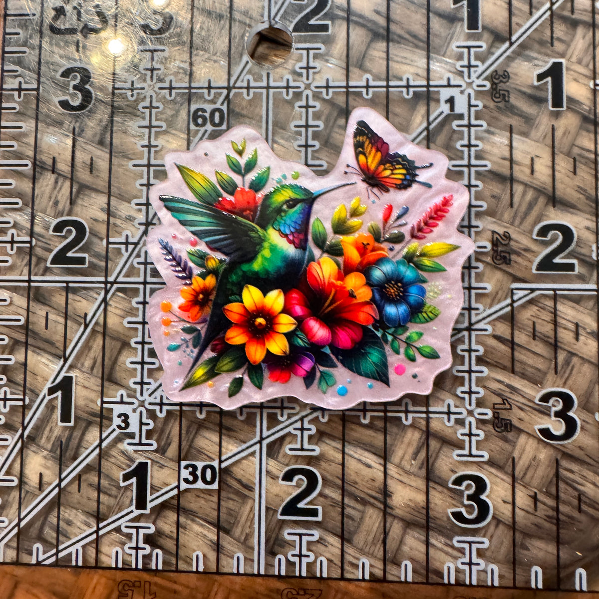 Acrylic Flatback Craft Embellishment Hummingbird and flowers