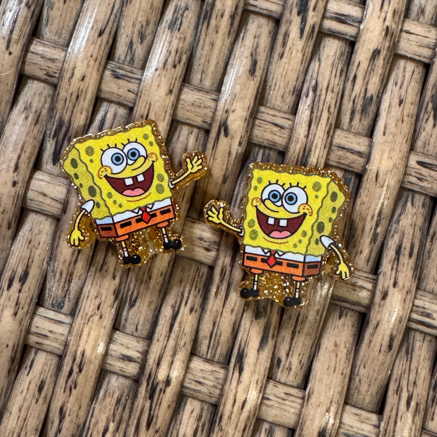 Small Acrylic Focal Bead Set of Two Sponge Bob – Double-Sided Image Charms for Beadable Pens, Badge Reels, Keychains, Jewelry, Junk Cases