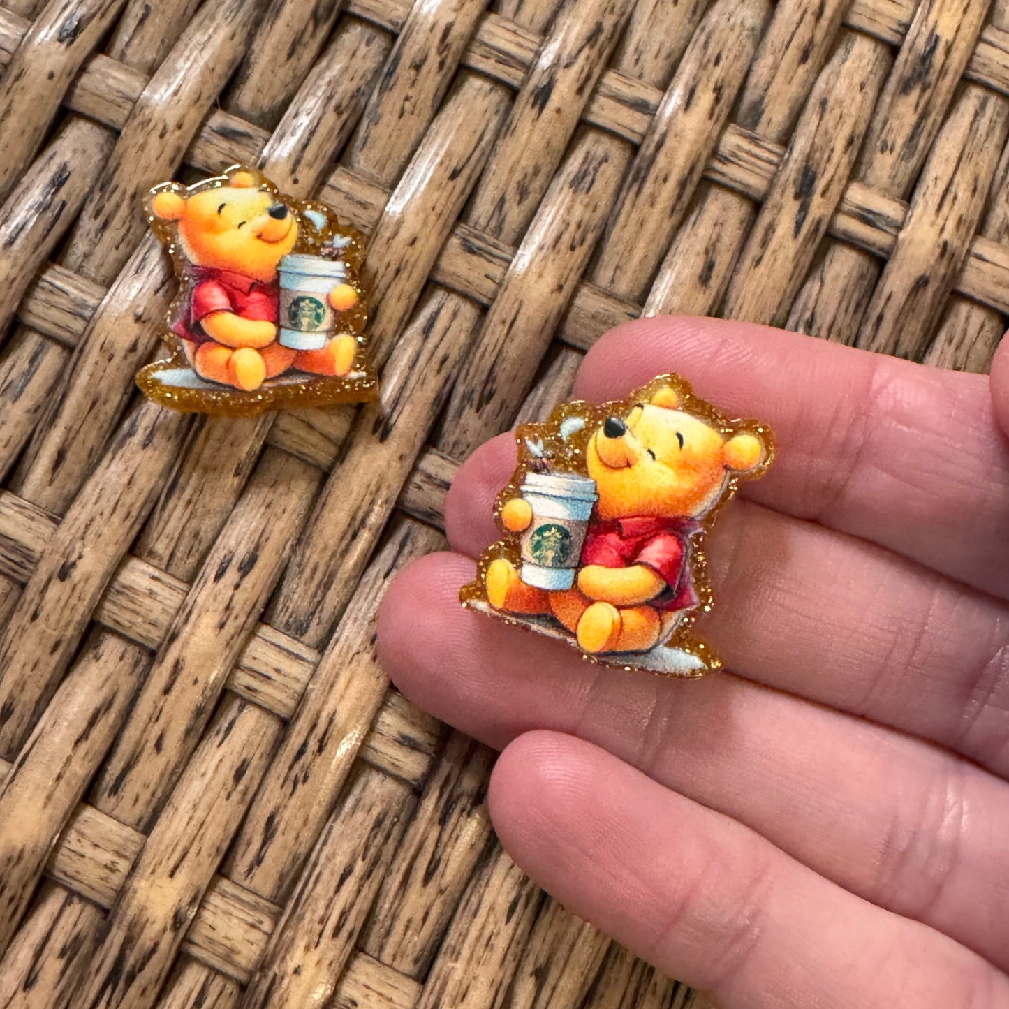 Small Acrylic Focal Bead Set of Two Starbucks Pooh– Double-Sided Image Charms for Beadable Pens, Badge Reels, Keychains, Jewelry, Junk Cases (Copy)