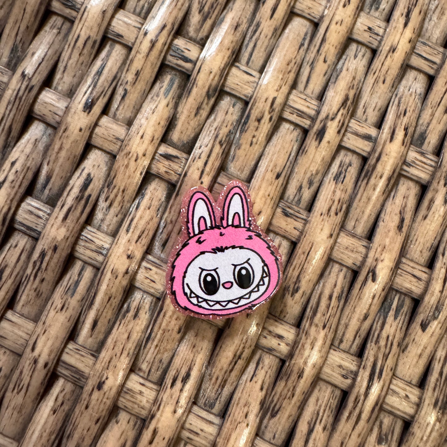 Small Acrylic Focal Bead Set of Two Pink Bubu Head– Double-Sided Image Charms for Beadable Pens, Badge Reels, Keychains, Jewelry, Junk Cases