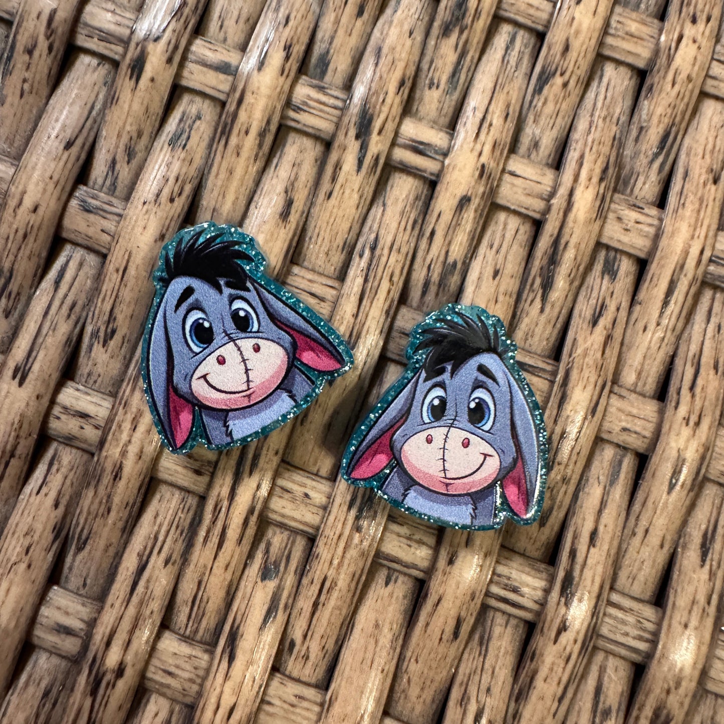 Small Acrylic Focal Bead Set of Two Eeyore– Double-Sided Image Charms for Beadable Pens, Badge Reels, Keychains, Jewelry, Junk Cases