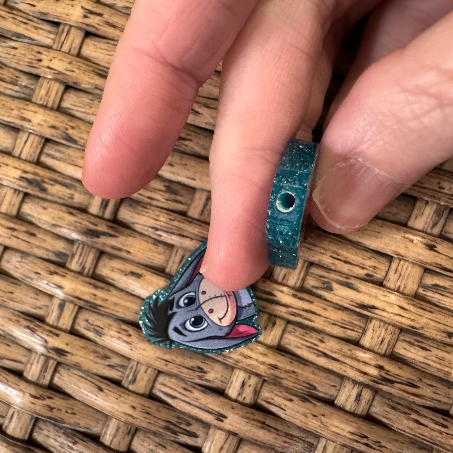 Small Acrylic Focal Bead Set of Two Eeyore– Double-Sided Image Charms for Beadable Pens, Badge Reels, Keychains, Jewelry, Junk Cases