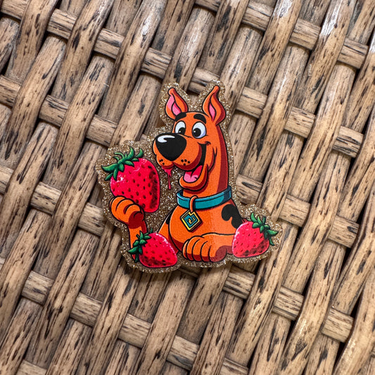 Scooby Doo with Strawberry Acrylic Flatback,  Planar, Cabochon, Single Pc.