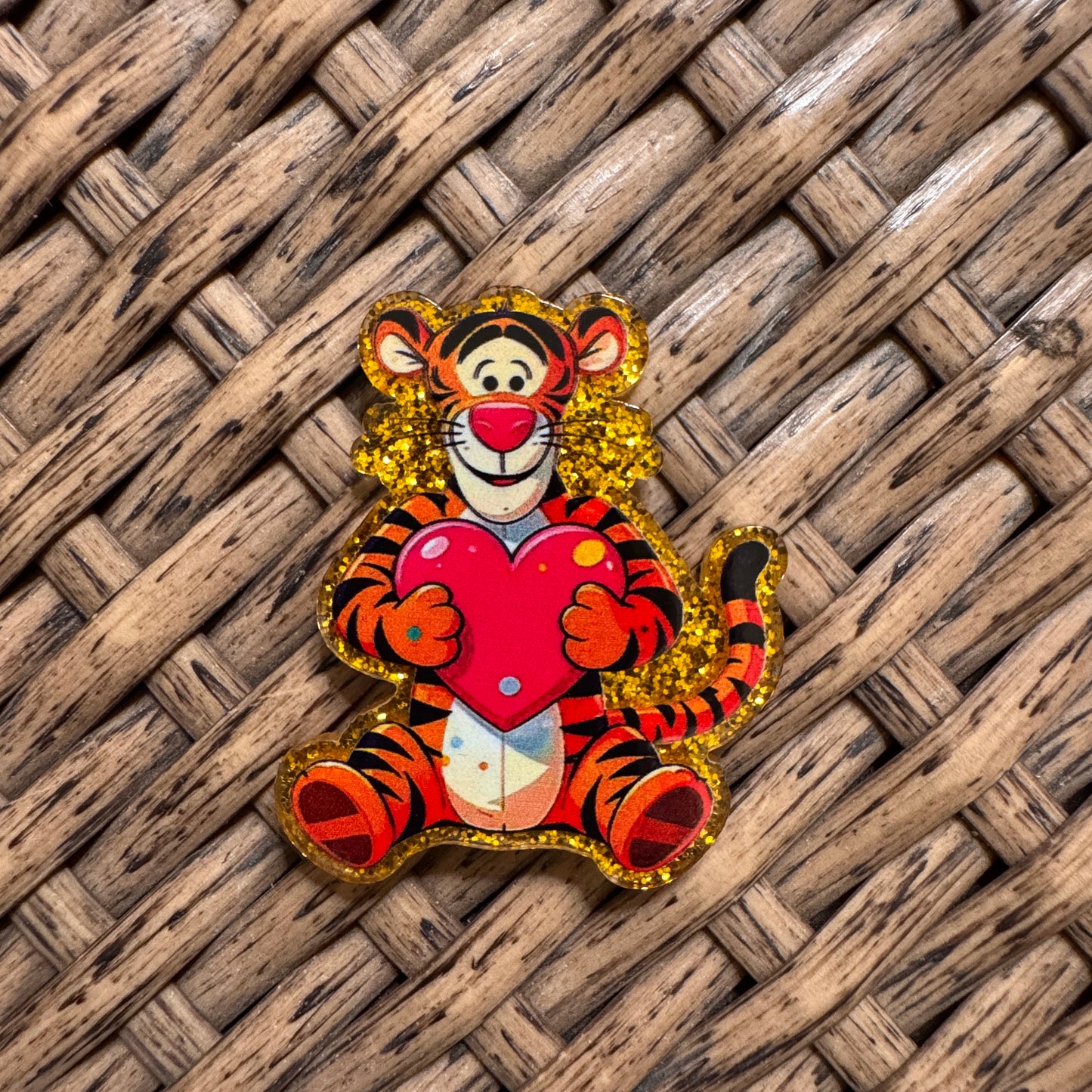 Tigger With Heart Acrylic Flatback,  Planar, Cabochon, Single Pc.