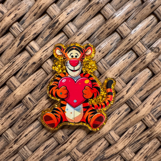 Tigger With Heart Acrylic Flatback,  Planar, Cabochon, Single Pc.
