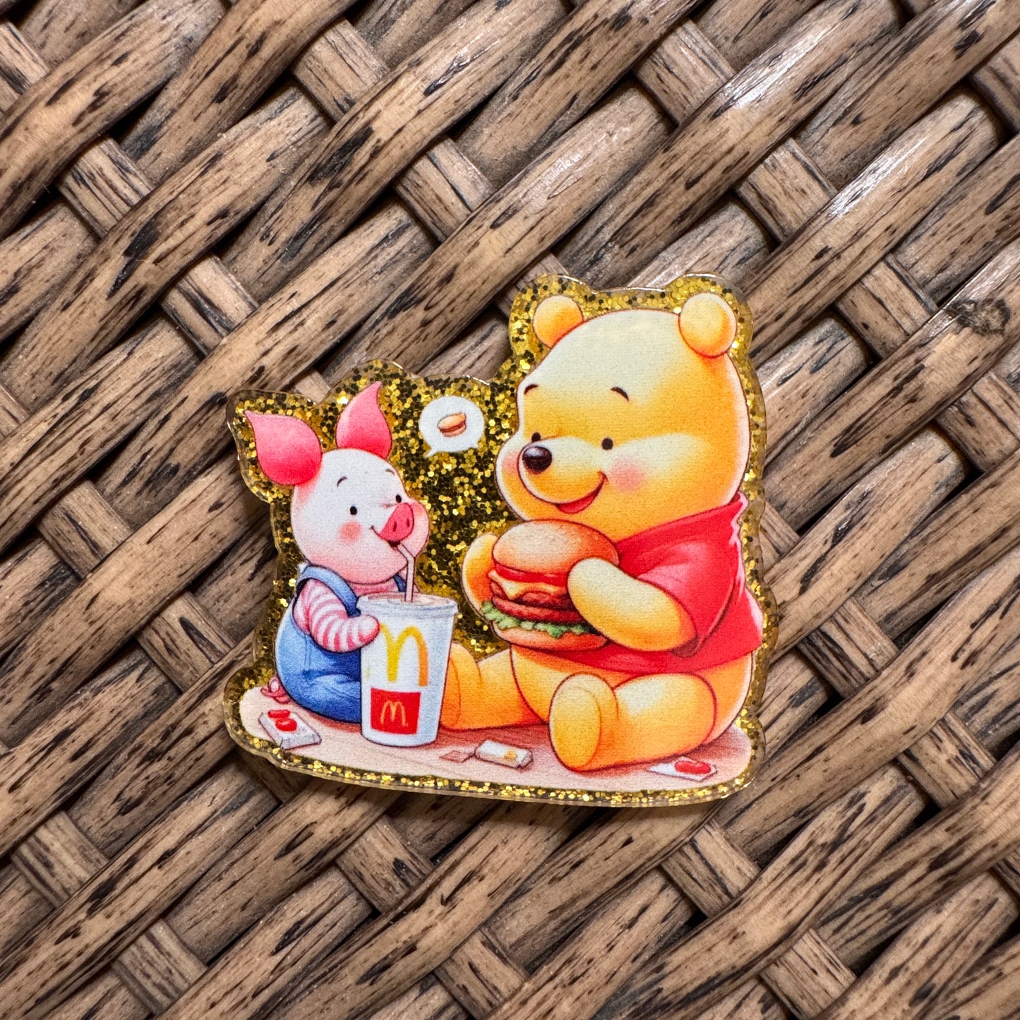 Pooh and Piglet Mc Donalds Acrylic Flatback,  Planar, Cabochon, Single Pc.