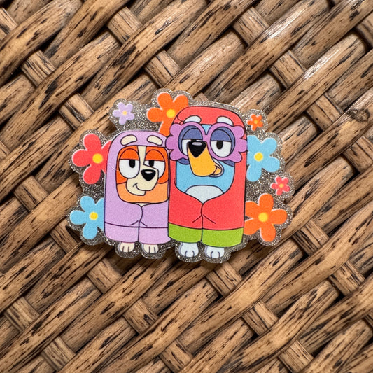 Bluey and Bingo Acrylic Flatback,  Planar, Cabochon, Single Pc.