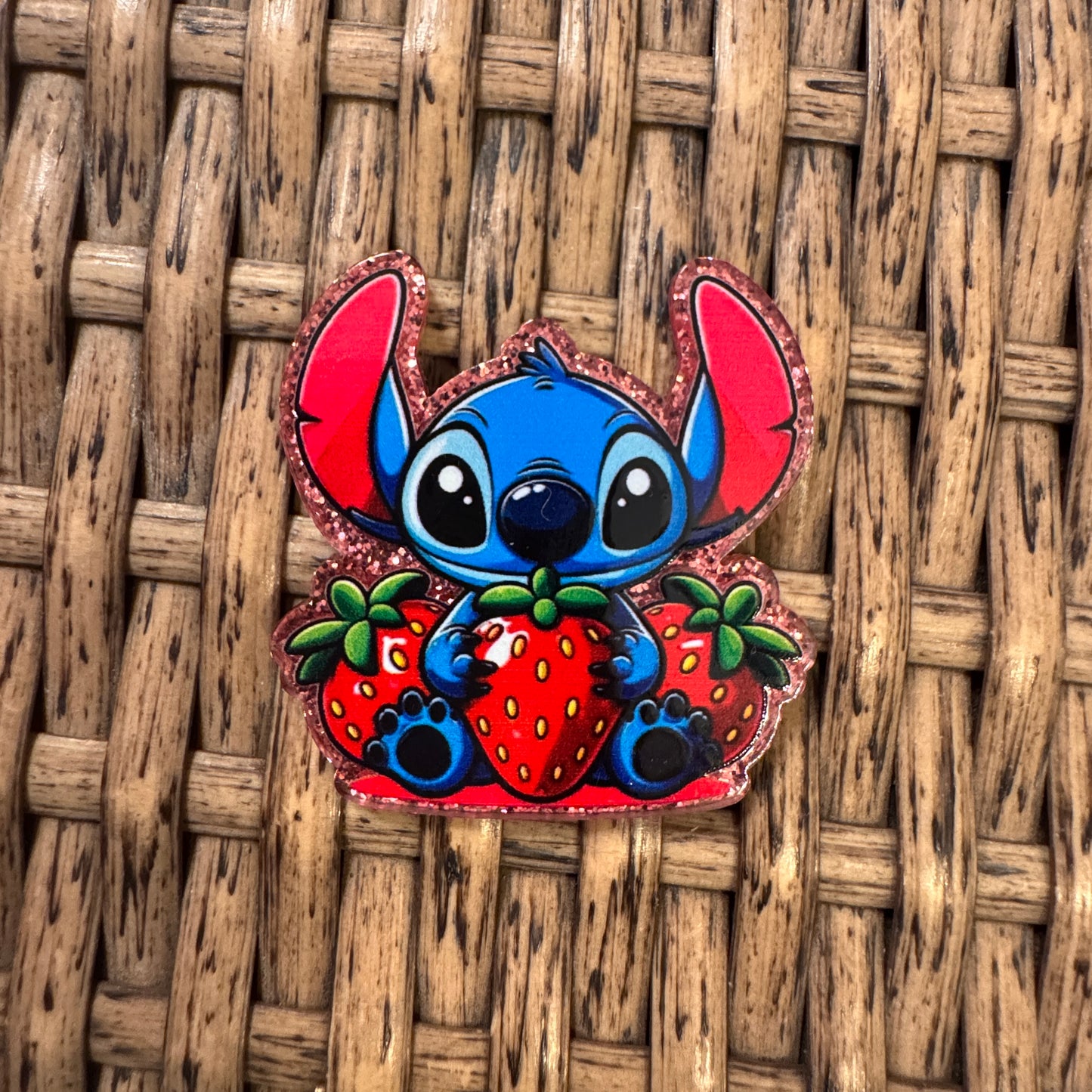 Stitch With Strawberries Acrylic Flatback,  Planar, Cabochon, Single Pc.