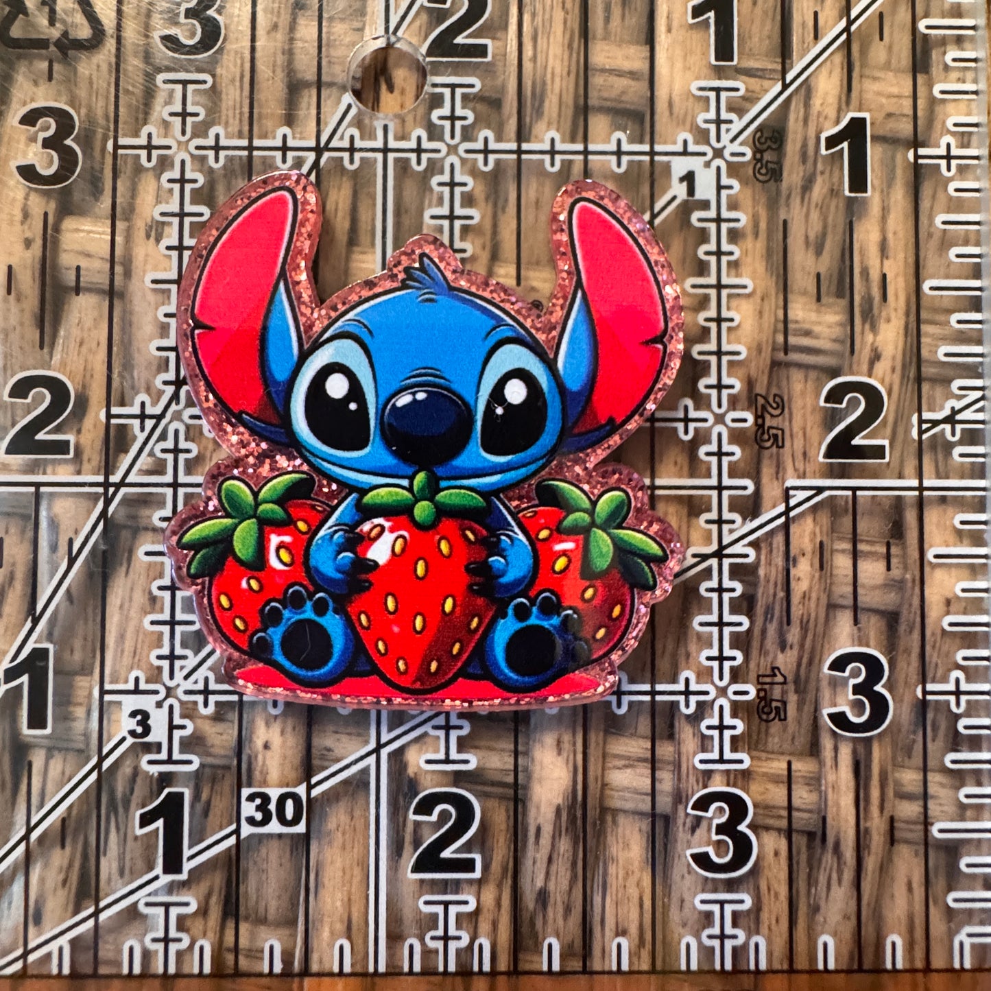 Stitch With Strawberries Acrylic Flatback,  Planar, Cabochon, Single Pc.