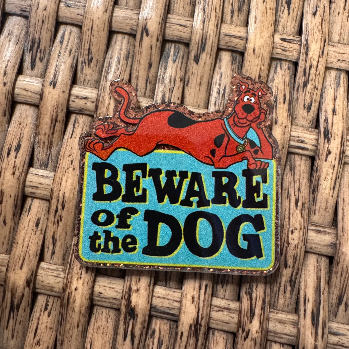 Scooby Beware of Dog  Acrylic Flatback,  Planar, Cabochon, Single Pc.
